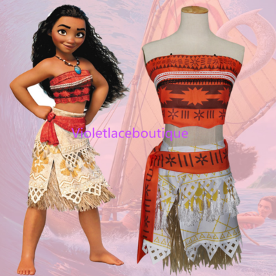 Princess moana / vaiana costume dress with necklace for adult women / kids