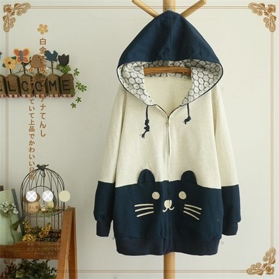 Cute Japanese Kawaii Girl lolita Cat Face SweatShirts Hooded Hoodies