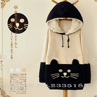 Cute Japanese Kawaii Girl lolita Cat Face SweatShirts Hooded Hoodies - Thumbnail 3