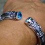Blue Topaz and Sterling Silver hinged Bali Bracelet -2