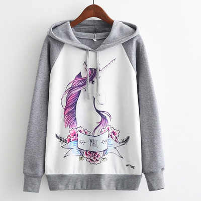 Cute Autumn and Winter Sweatshirt Hoodies with Unicorn and Owl Print