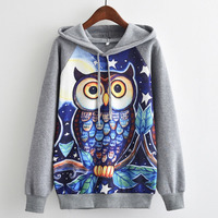 Cute Autumn and Winter Sweatshirt Hoodies with Unicorn and Owl Print - Thumbnail 1