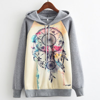 Cute Kawaii Autumn and Winter Sweatshirt Hoodie with Dream Catcher and Cat Print - Thumbnail 1