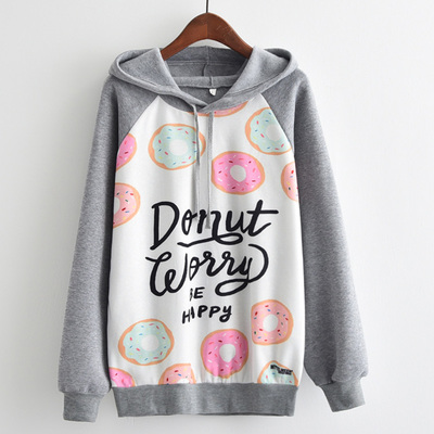 Kawaii unicorn and doughnut print cute autumn and winter sweatshirt hoodies - Thumbnail 5