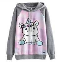 Kawaii Unicorn and Doughnut Print Cute Autumn and Winter Sweatshirt Hoodies - Thumbnail 1