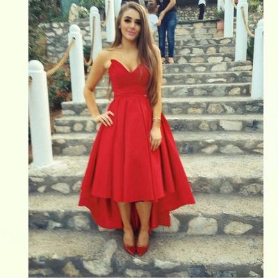 Sexy hi-low prom dress,red homecoming dress,high low red prom gown