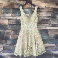 Cute lace V neck short prom dress, lace homecoming dress - Thumbnail 1