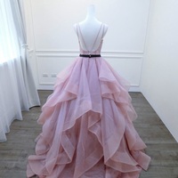 Tiered Skirt Prom Dress,Sexy Open Back Blush Pink Prom Gown,Colorful Wedding Dress   - Thumbnail 1