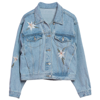 Flower embroidery denim jacket - Thumbnail 3