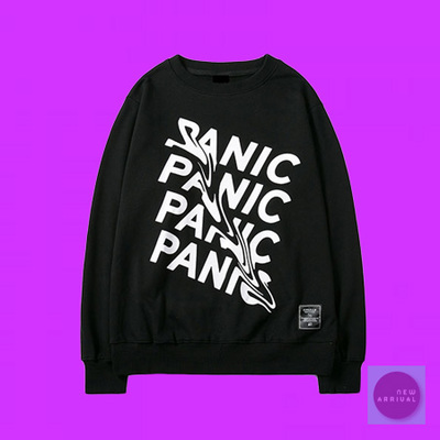 Free Shipping-BLACK/WHITE PANIC TRIPPY TEXT SWEATER