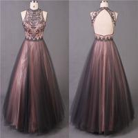 Z180 Backless A-Line Beading Tulle Sleeveless Charming Prom Dress - Thumbnail 1