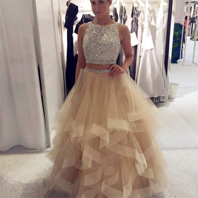 Z182 ball gown two pieces beading sleeveless charming prom dress,prom dresses - Thumbnail 3