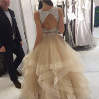 Z182 Ball Gown Two Pieces Beading Sleeveless Charming Prom Dress,Prom Dresses - Thumbnail 1