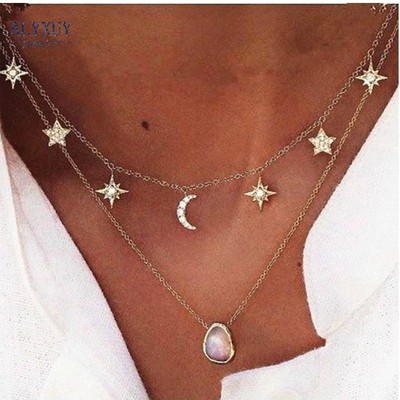 Stars and moon gold choker necklace - Thumbnail 5
