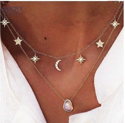 Stars and Moon Gold Choker Necklace