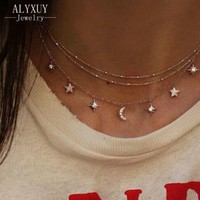 Stars and Moon Gold Choker Necklace - Thumbnail 3