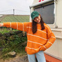 Casual Orange Striped Knit Sweater-1