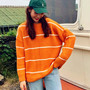 Casual Orange Striped Knit Sweater-3