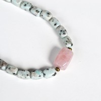 Rose Quartz and Jasper Necklace, Short Stone Necklace, Chunky Necklace, Gemstone Necklace, Pink and Mint, Christmas Gifts - Thumbnail 1