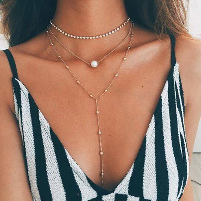 Three layer pearl chain necklace - Thumbnail 5
