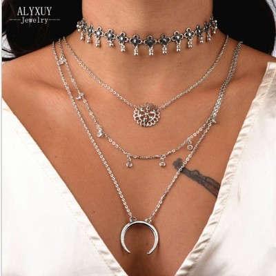  moon multi layer necklace in silver and gold - Thumbnail 4