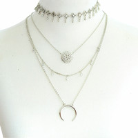  Moon Multi layer Necklace in Silver and Gold - Thumbnail 3