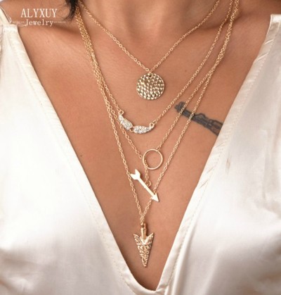 Arrow Multi Layer Necklace in Gold