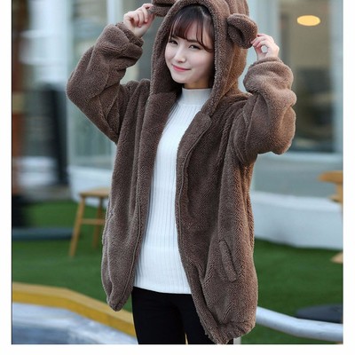 Brown cute bunny bear over sized sweatshirt kawaii hooded hoodies in  - Thumbnail 5