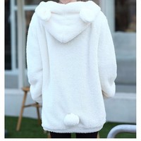 White Cute Bunny Bear Over Sized Sweatshirt Kawaii Hooded Hoodies - Thumbnail 1