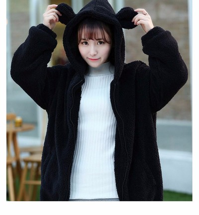 Black Cute Bunny Bear Over Sized Sweatshirt Kawaii Hooded Hoodies