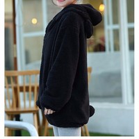 Black Cute Bunny Bear Over Sized Sweatshirt Kawaii Hooded Hoodies - Thumbnail 1