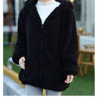 Black Cute Bunny Bear Over Sized Sweatshirt Kawaii Hooded Hoodies - Thumbnail 2