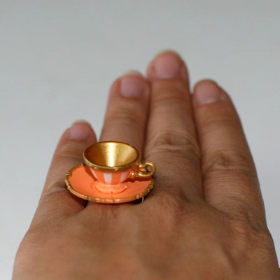 Kawaii cute miniature food ring - orange teacup and saucer - Thumbnail 2
