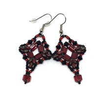Scarlet Red and Black Dangle Earrings - Thumbnail 1