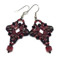 Scarlet Red and Black Dangle Earrings - Thumbnail 2