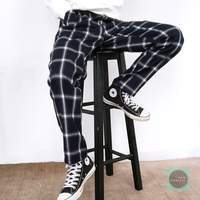Free Shipping-VINTAGE CHECK RELAXED TROUSERS - Thumbnail 2