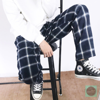 Free Shipping-VINTAGE CHECK RELAXED TROUSERS - Thumbnail 4