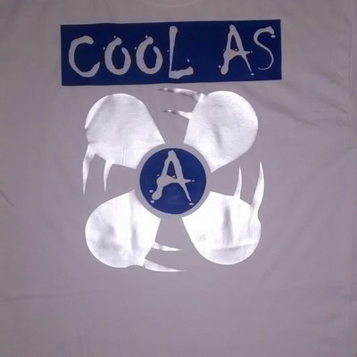 Cool as a fan. (white,royalblue&silver) t-shirt.