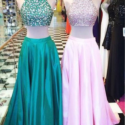 Hot sell 2 piece hunter green/pink long prom dresses - Thumbnail 5