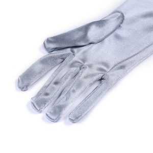 Grey Long Satin Elegant Vintage Opera Party Gloves-Sophisticated Silver - Thumbnail 2
