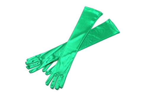 Green Long Satin Elegant Vintage Opera Party Gloves-Fierce Emerald 