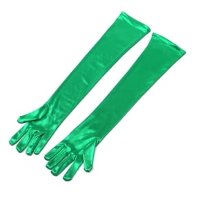 Green Long Satin Elegant Vintage Opera Party Gloves-Fierce Emerald  - Thumbnail 1