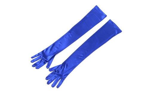 Blue Long Satin Elegant Vintage Opera Party Gloves-Seductive Sapphire