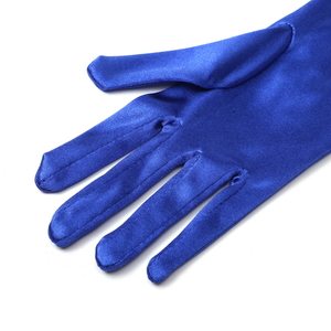 Blue Long Satin Elegant Vintage Opera Party Gloves-Seductive Sapphire - Thumbnail 3