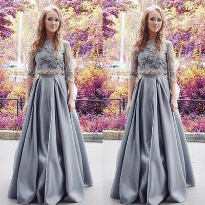 Long prom dress, elegant prom dress, custom prom dress, two pieces lace half sleeves prom dress, bd14317