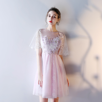 short prom dresses, a-line prom dress, lovely pink homecoming dress, pretty prom dress, lace and tulle prom dress, BD17603