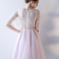 short prom dresses, a-line prom dress, lovely pink homecoming dress, pretty prom dress, lace and tulle prom dress, BD17603 - Thumbnail 1