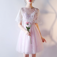 short prom dresses, a-line prom dress, lovely pink homecoming dress, pretty prom dress, lace and tulle prom dress, BD17603 - Thumbnail 3