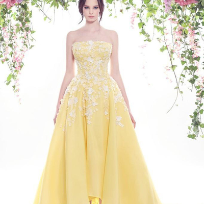 Yellow prom dress, strapless prom dress, long beautiful prom dress, new arrival prom dress, party dress, bd17606