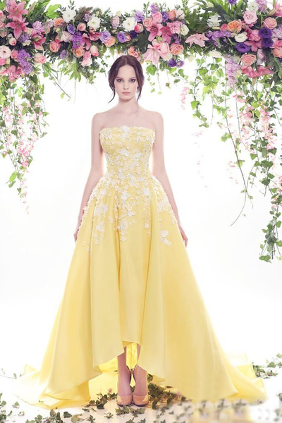 Yellow prom dress, strapless prom dress, long beautiful prom dress, new arrival prom dress, party dress, BD17606